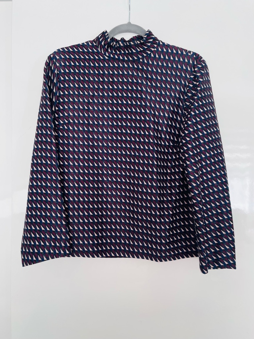 COS Navy Geometric Long-Sleeve Mock Neck Top